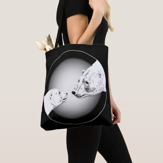 Polar Bear & Cub Tote Bag Bear Art Shopping Bag (Close Up)