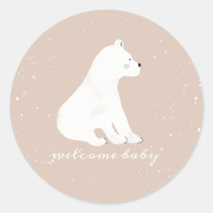Polar Bear Cub Winter Snow Pink Baby Shower Classic Round Sticker