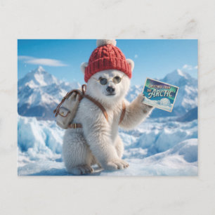 Polar Bear Cub With Beanie and Sunglasses Design Holiday Postcard