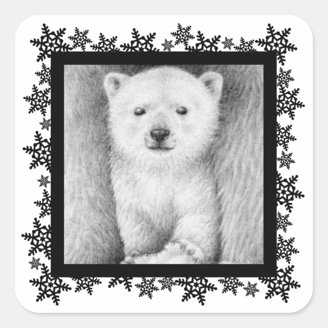 Polar Bear Cub Xmas Snowflake Sticker (Front)