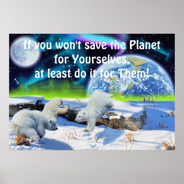 Polar Bear Cubs & Aurora Earth Day Fantasy Poster (Front)