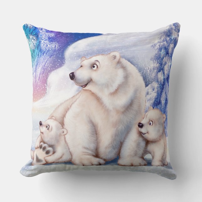 Polar bear & cubs cute cushion (Front)