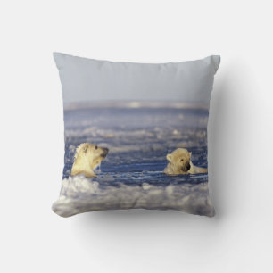 Polar bear cubs playing throw pillow