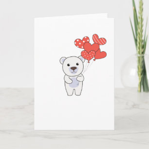 Polar Bear Cute Animals With Hearts Balloons To Card