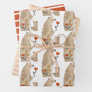 Polar Bear Cute Pattern Mother's Day Wrapping Paper Sheet