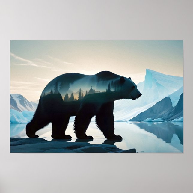 Polar Bear Double Exposure Animal Nature Outdoors Poster (Front)