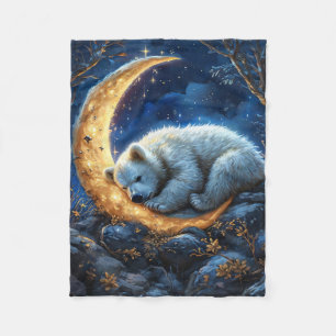 Polar Bear Dreaming on a Glowing Crescent Moon Fleece Blanket