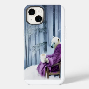 Polar Bear Drinking Coffee iPhone 14 Case