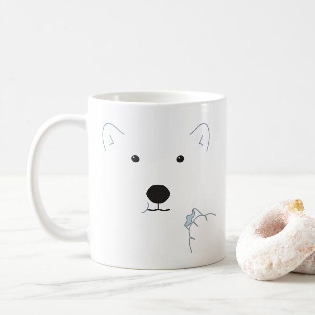 Polar Bear Eating a Marshmallow (Light Blue) Coffee Mug (With Donut)
