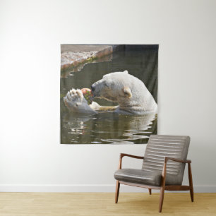 Polar Bear Eating Fruit Panorama Tapestry