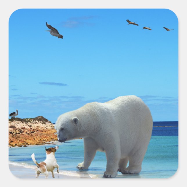 Polar Bear Encounter, Square Sticker (Front)