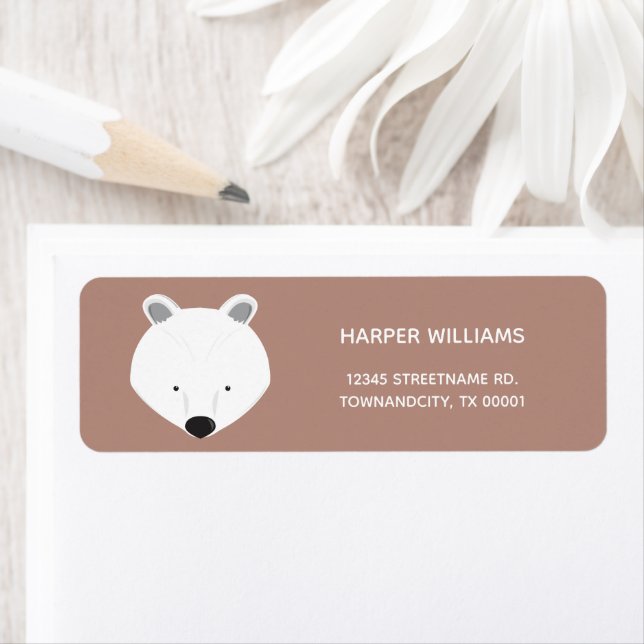 Polar Bear Face Animal Kids Return Address (Insitu)