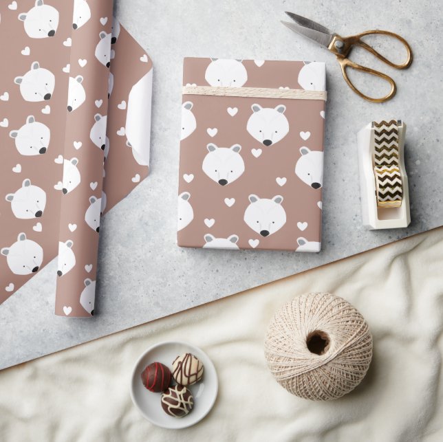 Polar Bear Face Heart Animal Wrapping Paper (Crafts)