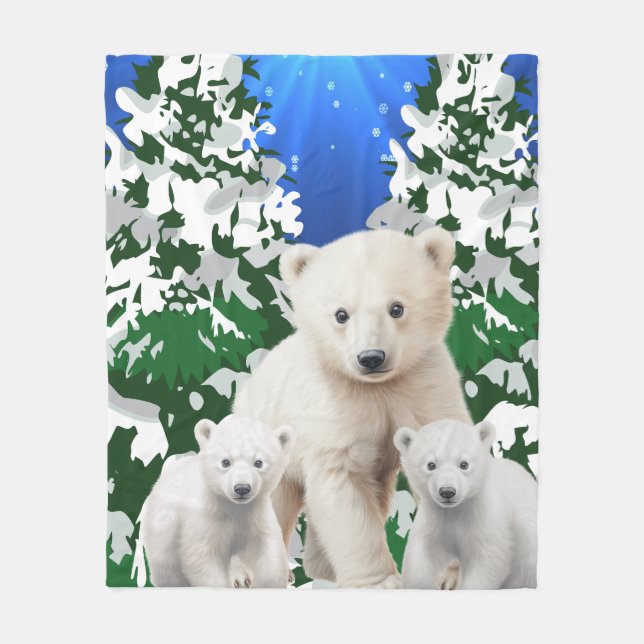  Polar Bear family  Fleece Blanket (Front)