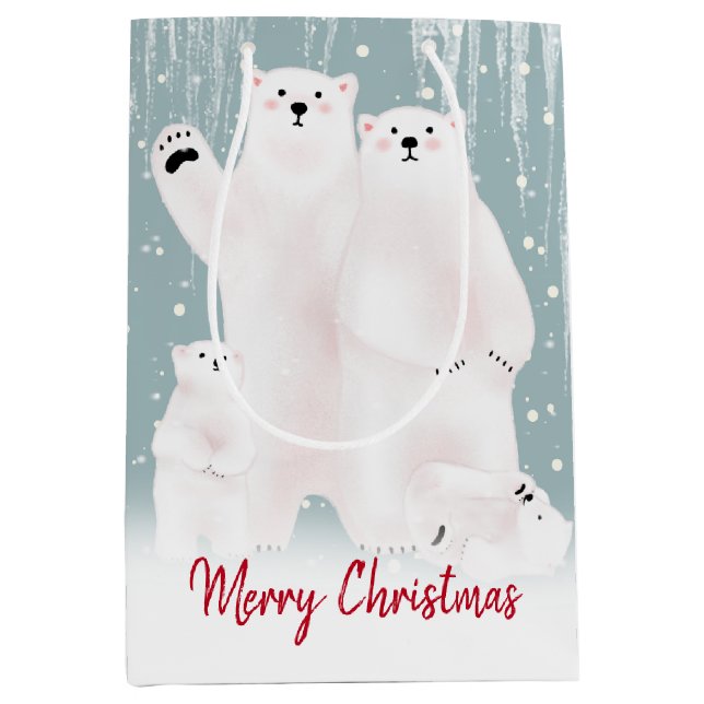 Polar Bear Family In Snow  Medium Gift Bag (Front)