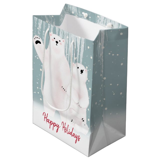 Polar Bear Family In Snow  Medium Gift Bag (Front Angled)