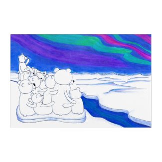 Polar Bear Family Northern Lights Acrylic Print