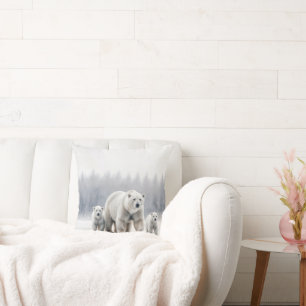 Polar Bear Family On an Ice Floe Throw Pillow