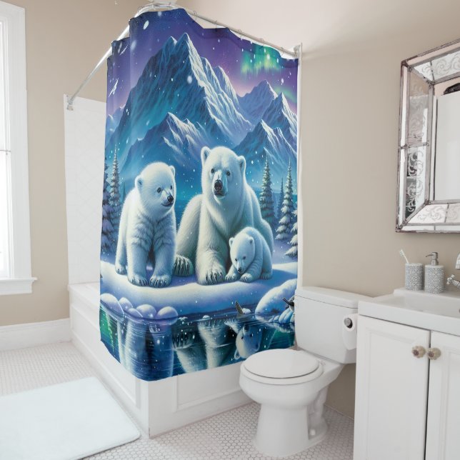 Polar Bear Family Snowy Scene Painting (In Situ)