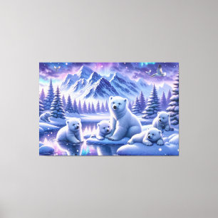 Polar Bear Family Snowy Scene Painting Canvas Print