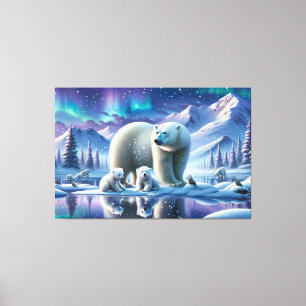 Polar Bear Family Snowy Scene Painting Canvas Print