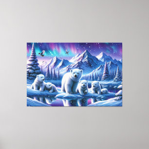 Polar Bear Family Snowy Scene Painting Canvas Print