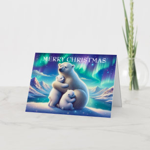 Polar Bear Family Snowy Scene Painting Foil Holiday Card
