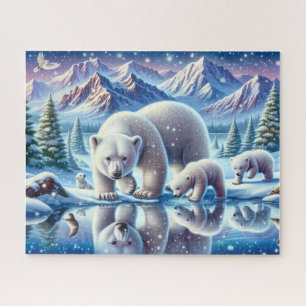 Polar Bear Family Snowy Scene Painting Jigsaw Puzzle