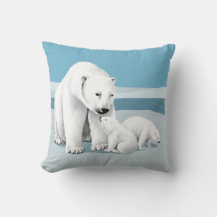 Polar Bear Family Throw Pillow