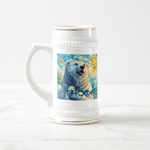 Polar Bear Faux Stained Glass Personalized Beer Stein