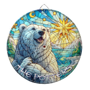 Polar Bear Faux Stained Glass Personalized Dartboard