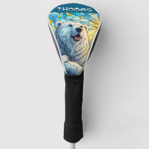 Polar Bear Faux Stained Glass Personalized Golf Head Cover