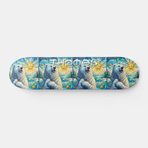 Polar Bear Faux Stained Glass Personalized Skateboard