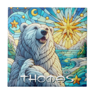 Polar Bear Faux Stained Glass Personalized Tile