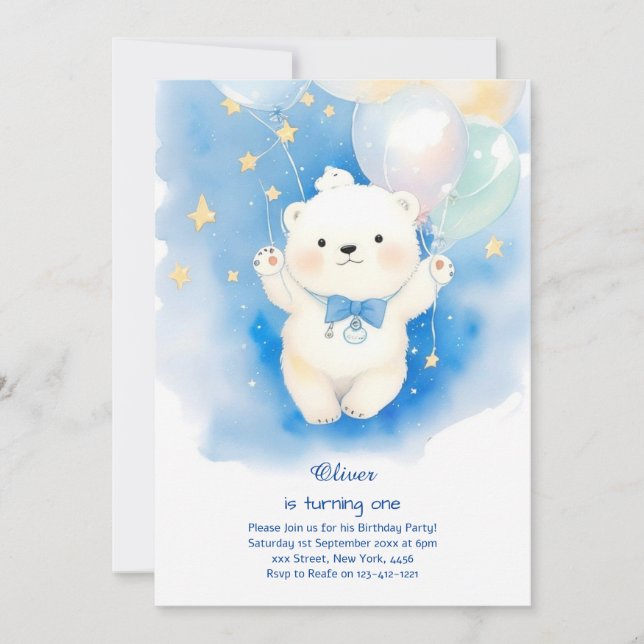 Polar Bear First Birthday Invitation (Front)