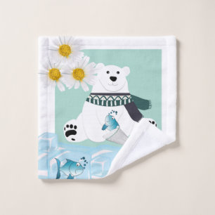Polar Bear Fish Daisy Floral Bathroom Towel Sets