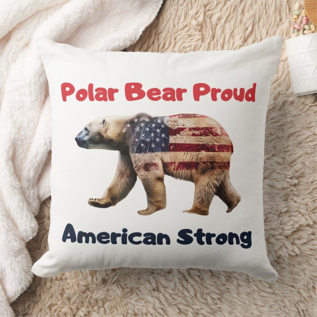Polar Bear Flag America Throw Pillow (Blanket)