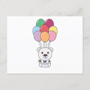 Polar Bear Flies Up With Colourful Balloons Postcard