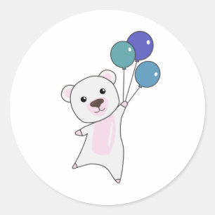 Polar Bear Flies With Balloons Cute Animals Polar Classic Round Sticker