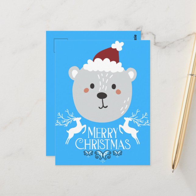 Polar Bear Funny Christmas Holidays Blue Cartes po (Devant/Arrière en situation)