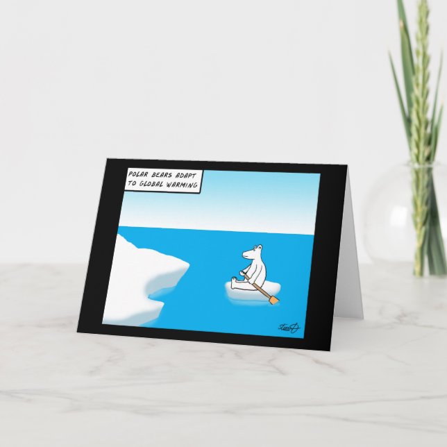 Polar Bear Global Warming Cartoon Greeting Card (Front)