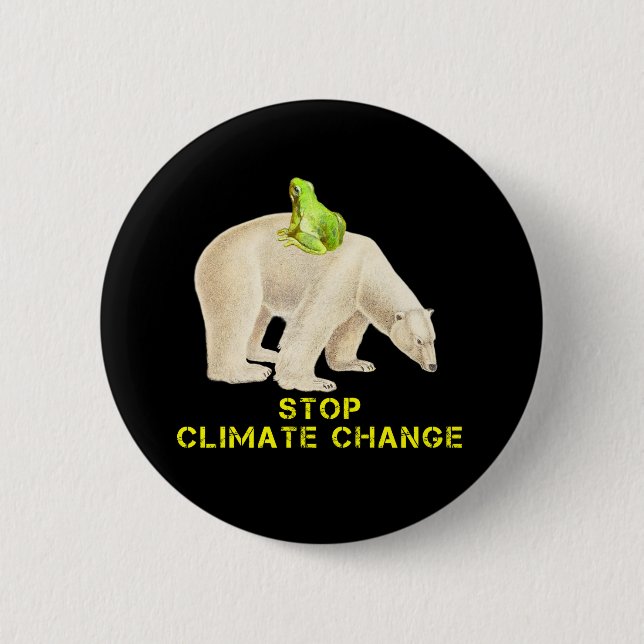 Polar Bear Green Frog Stop Climate Change Arctic 2 Inch Round Button (Front)