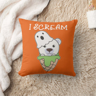 Polar Bear Halloween Ghost I Scream Ice Pun Throw Pillow