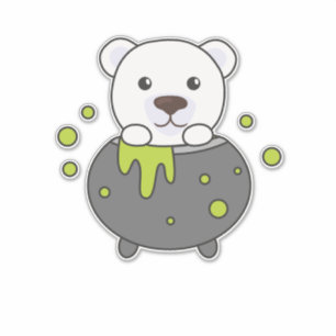 Polar Bear Happy Halloween Cauldron Bat