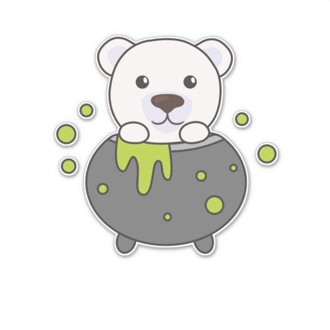 Polar Bear Happy Halloween Cauldron Bat (Front)