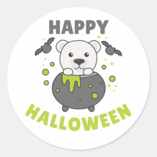 Polar Bear Happy Halloween Cauldron Bat Classic Ro Round Sticker