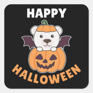 Polar Bear Happy Halloween Pumpkin Bat Costume Squ Square Sticker