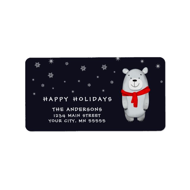 Polar Bear Happy Holidays Christmas Return Address Label (Front)