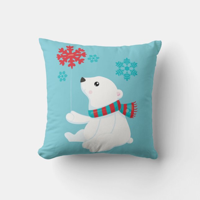 Polar Bear | Holiday Christmas Throw Pillow (Front)