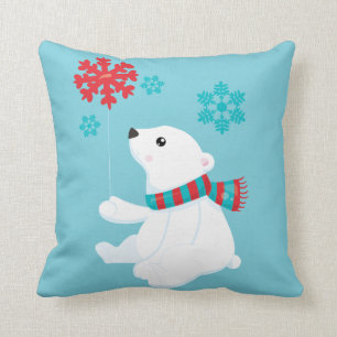 Polar Bear Holiday Christmas Throw Pillow